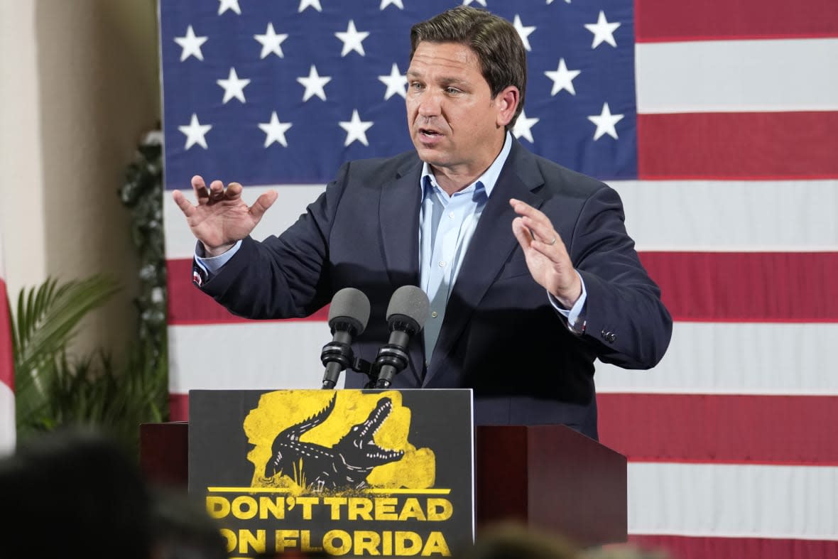 Florida Republican Gov. Ron DeSantis won reelection to a second term Tuesday, Nov. 8, 2022 in a dominant victory over Democrat Charlie Crist. (AP Photo/Lynne Sladky)