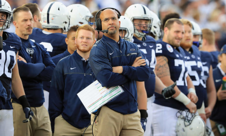 Penn State Nittany Lions head coach James Franklin looks on against the USC Trojans.