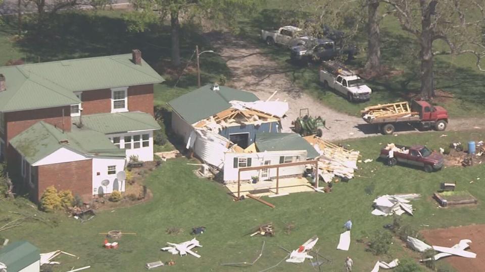 A structure next to a home in the Mt. Ulla area was ravaged by the tornado on Thursday.