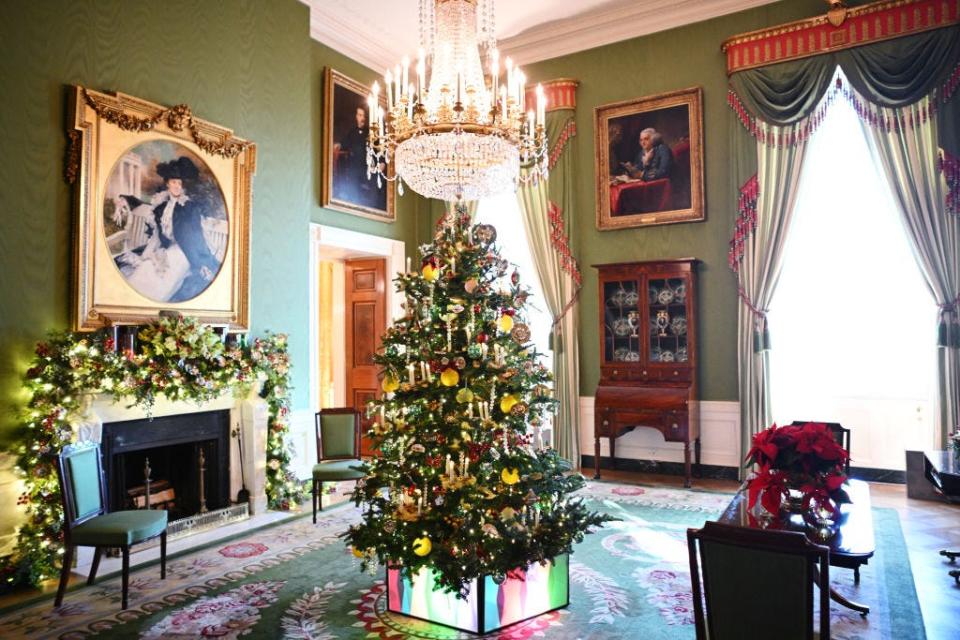 The Green Room of the White House decorated for Christmas