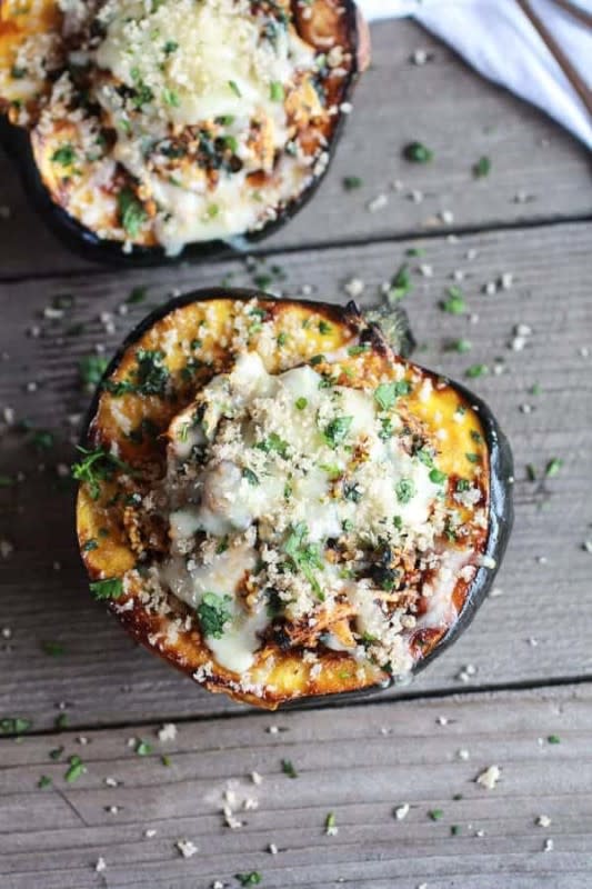 <p>Half Baked Harvest</p><p>Sweet brown sugar roasted squash is mixed with the spicy chicken, the spinach and couscous filling. It's then topped off with some sharp cheddar cheese and finished with browned butter breadcrumbs. </p><p><strong>Get the recipe: <a href="https://www.halfbakedharvest.com/chipotle-chicken-stuffed-brown-sugar-roasted-acorn-squash/" rel="nofollow noopener" target="_blank" data-ylk="slk:Chipotle Chicken Stuffed Brown Sugar Roasted Acorn Squash;elm:context_link;itc:0;sec:content-canvas" class="link ">Chipotle Chicken Stuffed Brown Sugar Roasted Acorn Squash</a></strong></p>