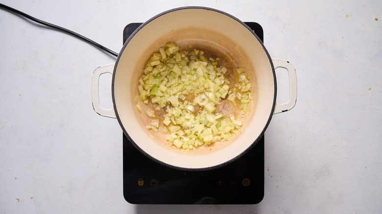 cooking onion in pot