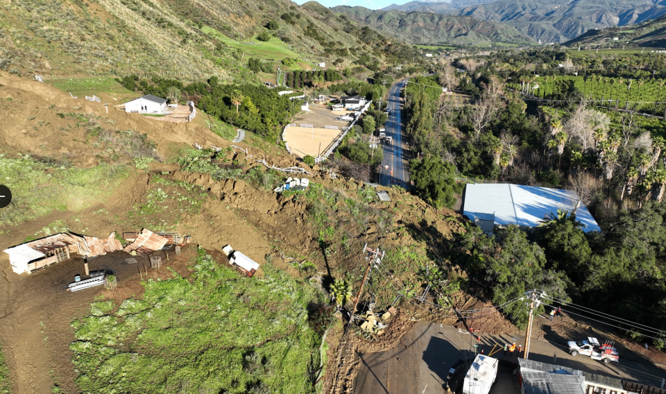 The mudslide in Santa Paula, California pictured on 3 March, 2024 (CalTrans)