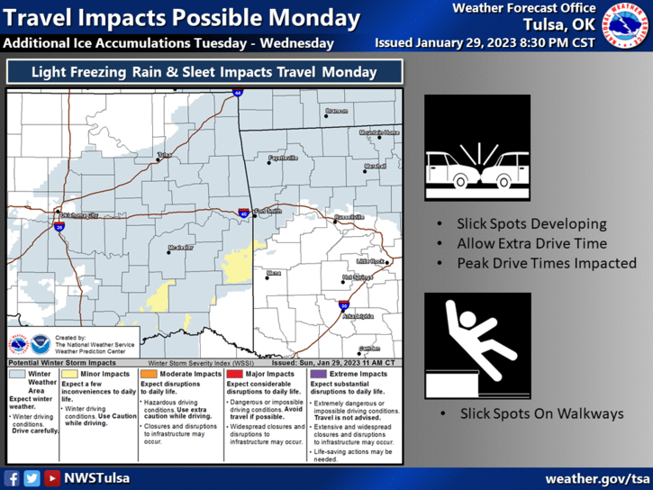 A winter weather advisory has been issued for eastern Oklahoma and northwest Arkansas including Fort Smith and Van Buren until 6 a.m. Wednesday