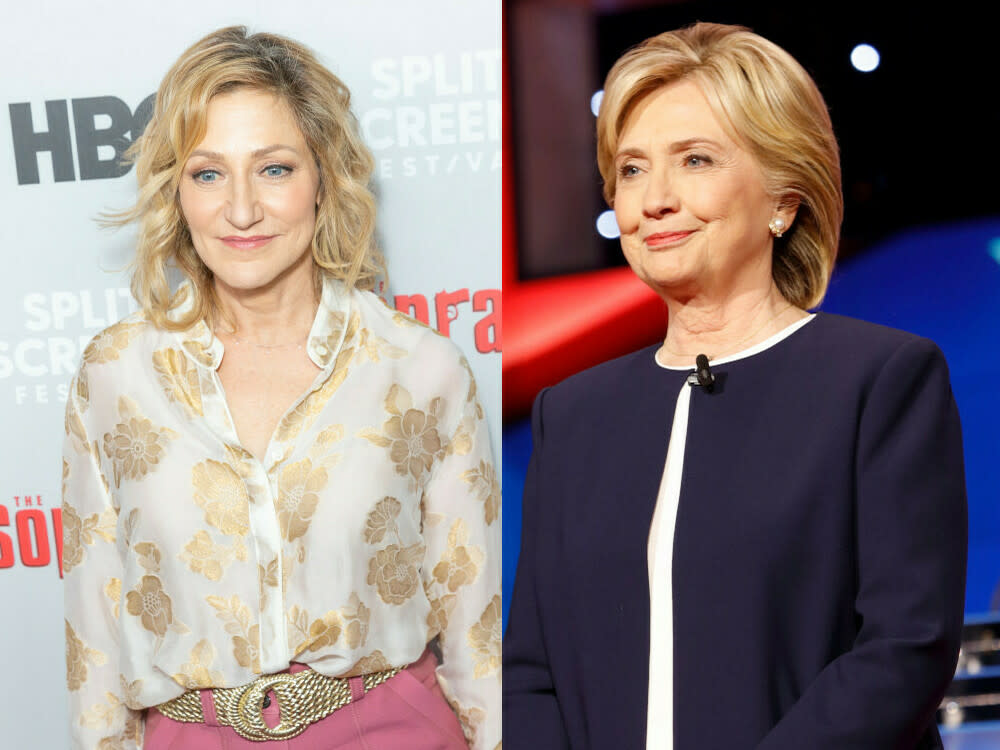 "Impeachment: American Crime Story": Edie Falco (l.) spielt Hillary Clinton (Bild: [M] Shutterstock.com / lev radin / Shutterstock.com / Joseph Sohm)