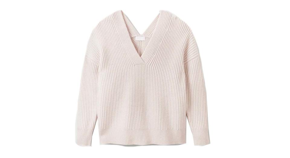 Ribbed V-Neck Jumper With Cashmere