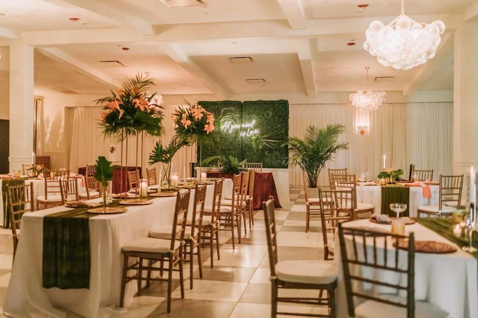 The ballroom and other flexible public spaces at Gulf Hills Resort are designed to accommodate from a small meeting to a wedding for 400 people.