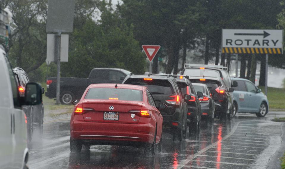 Motorists head on Tuesday into the Airport Rotary on Route 132, or Iyannough Road, in Hyannis. The stretch of road from Route 6 to the rotary has among the highest number of crashes on Cape Cod, according to state Department of Transportation crash data.