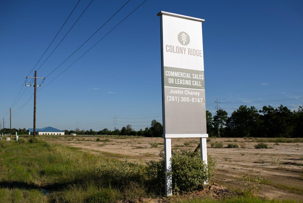 A sign outside of the Colony Ridge development on Oct. 10, 2023, in New Caney, Texas.