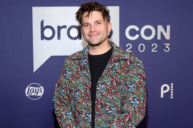 <p>Rich Polk/Bravo via Getty</p> Tom Schwartz in his "couch" jacket at BravoCon