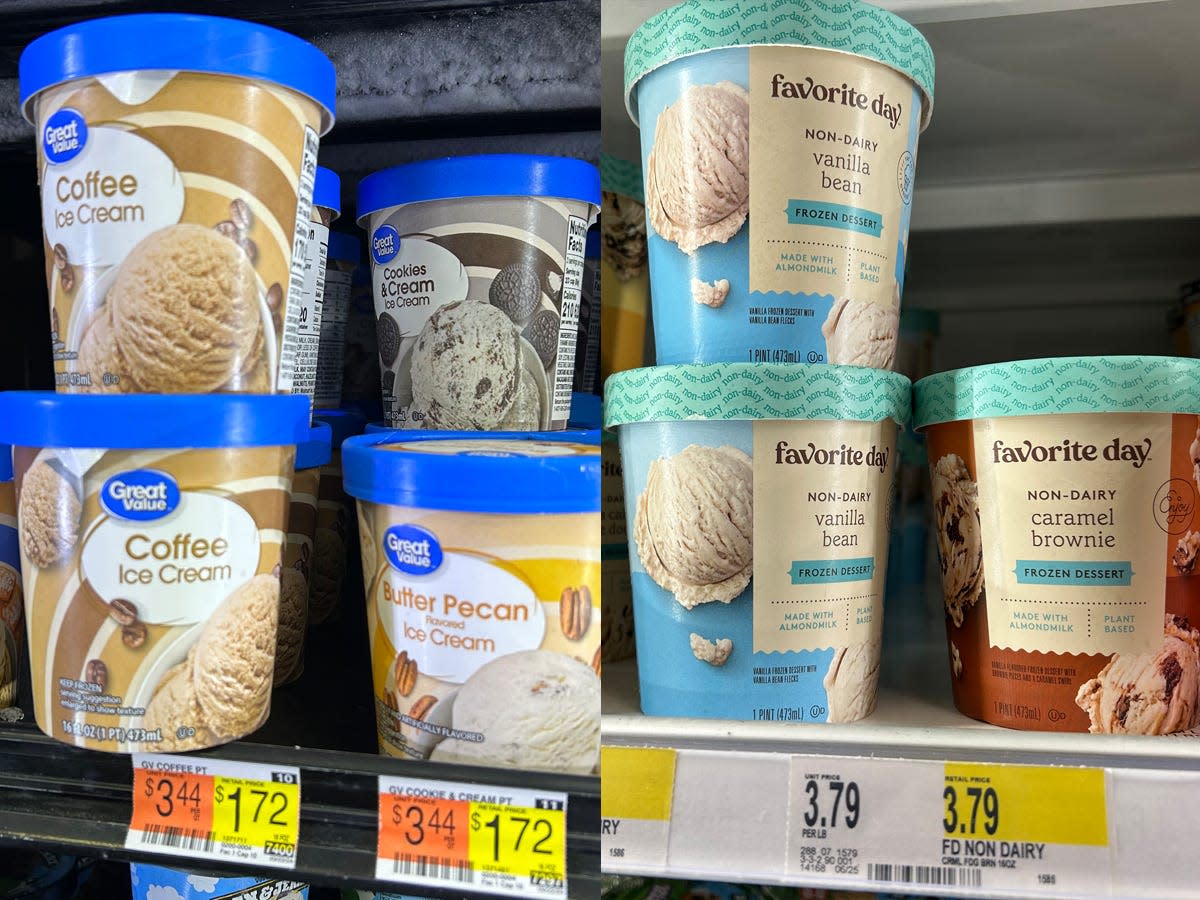 intercut photos of ice cream at walmart and target