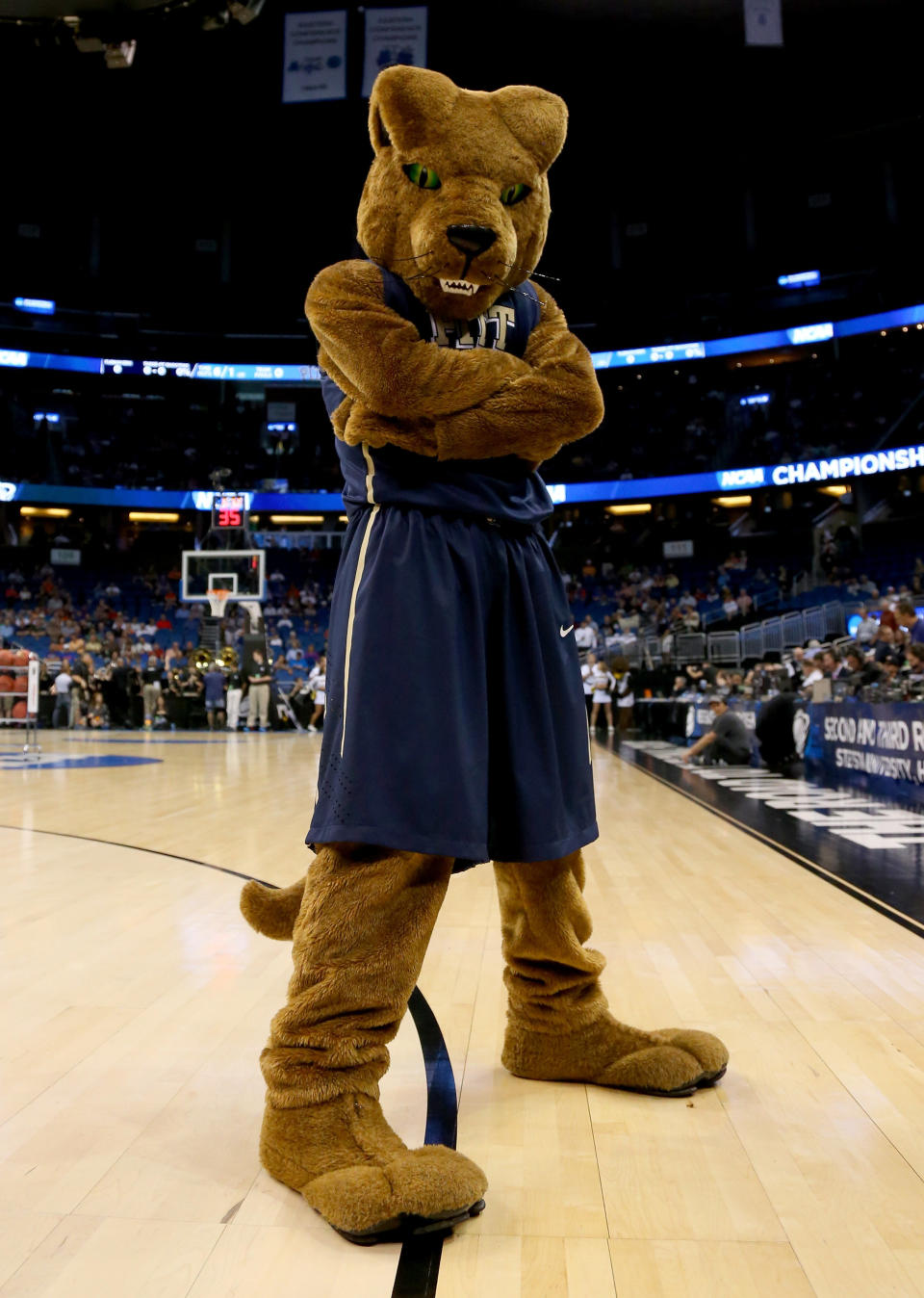 ORLANDO, FL - MARCH 20:  The Pittsburgh Panthers mascot poses before the Panthers take on the Colorado Buffaloes during the second round of the 2014 NCAA Men's Basketball Tournament at Amway Center on March 20, 2014 in Orlando, Florida.  (Photo by Mike Ehrmann/Getty Images)