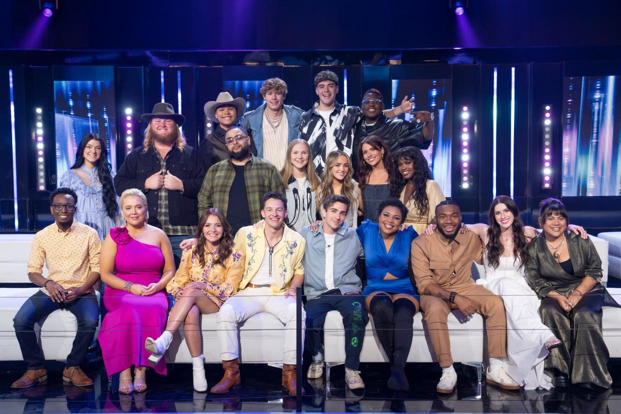 The Top 20 contestants perform a song of their choice to capture America's vote once more during Season 22, Episode 10, of "American Idol," airing April 14, 2024. From top left: Mia Matthews, Will Moseley, Triston Harper, Ajii, Mackenzie Sol, Jennifer Jeffries, Jordan Anthony, Kaibrienne, Mckenna Breinholt, Odell Bunton Jr. and Nya. From bottom left: Quintavious, Kennedy Reid, Emmy Russell, Jack Blocker, Kayko, Jayna Elise, Roman Collins, Abi Carter and Julia Gagnon.