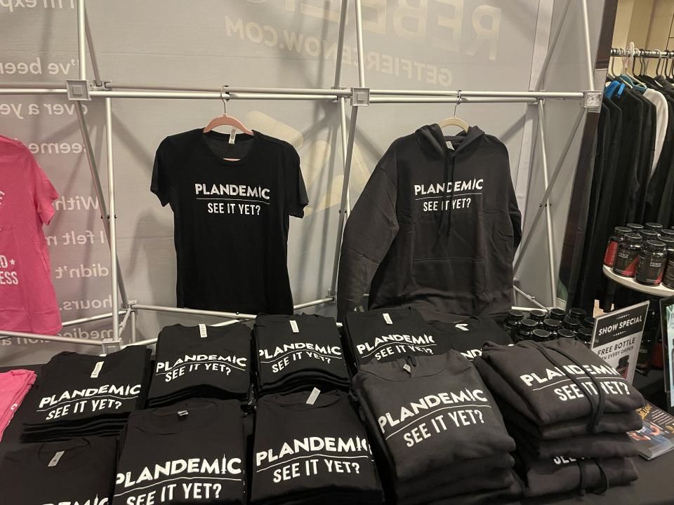 Merch for Mikki Willis’ <em>Plandemic</em> series of Covid-19 conspiracy films.