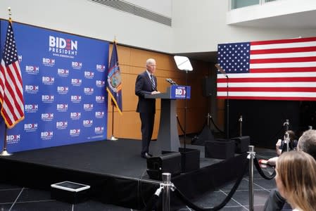 Democratic 2020 U.S. presidential candidate and former Vice President Joe Biden speaks at The Graduate Center of CUNY in the Manhattan borough of New York