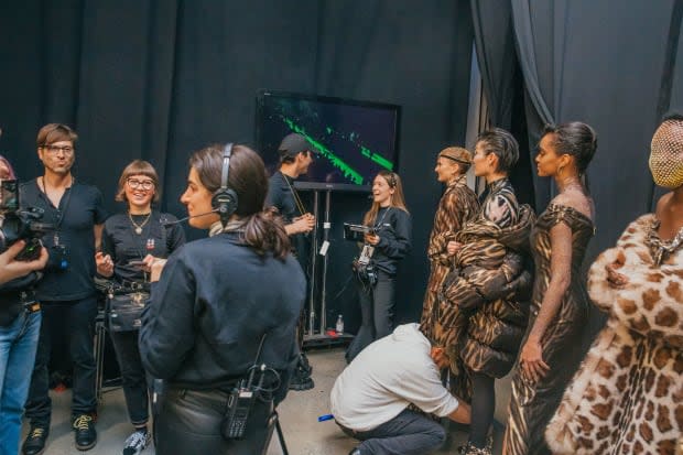 The scene backstage at Christian Cowan's Fall 2021 show.<p>Photo: Courtesy of IMG Focus/Madi Atkins</p>