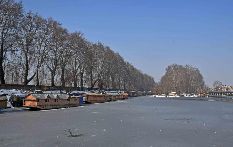 A view of the frozen Dal Lake on Wednesday, 13 January.