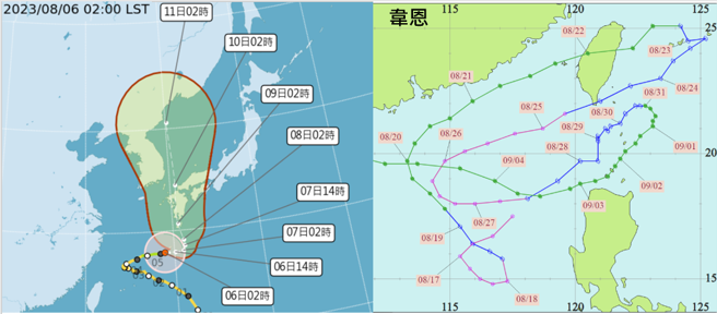 吳德榮表示，日本稱卡努為第一怪颱，但與「韋恩」(右圖)、「耐特」颱風相比，路徑反而算單純。(翻攝自「三立準氣象.老大洩天機」)