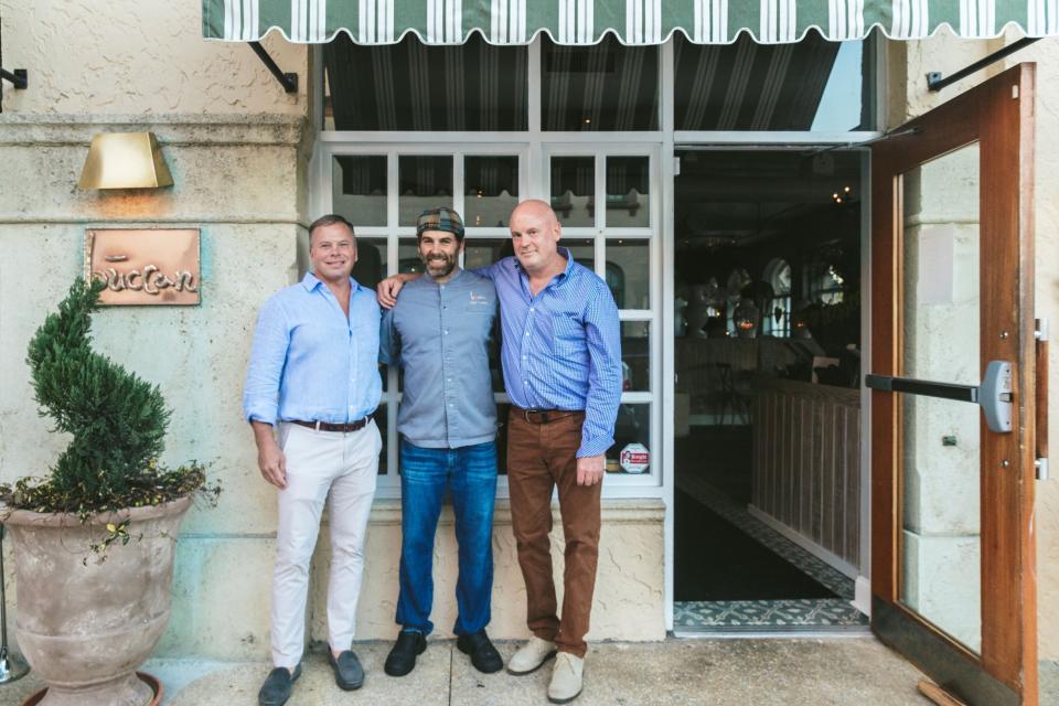 Buccan restaurant partners (from left) Piper Quinn, Clay Conley and Sam Slattery share a portrait in 2021, when the popular bistro celebrated its 10th year in Palm Beach.