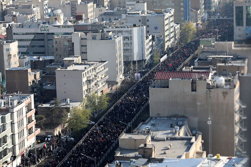 Funeral procession for Major-General Soleimani and commander Abu Mahdi al-Muhandis in Tehran