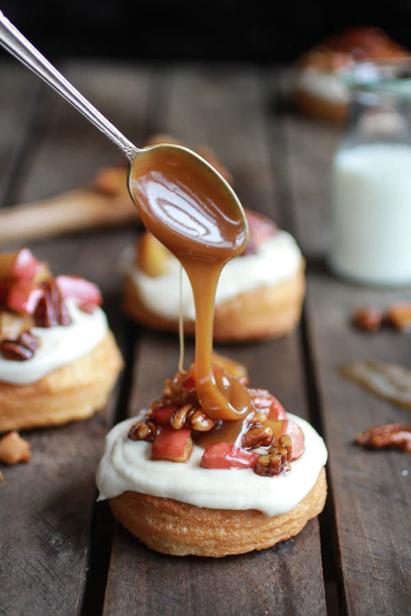 <strong>Get the <a href="http://www.halfbakedharvest.com/apple-pecan-pie-cronuts-apple-cider-caramel-drizzle/" target="_blank">Apple Pecan Pie Cronuts with Apple Cider Caramel Drizzle recipe</a> from Half Baked Harvest</strong>