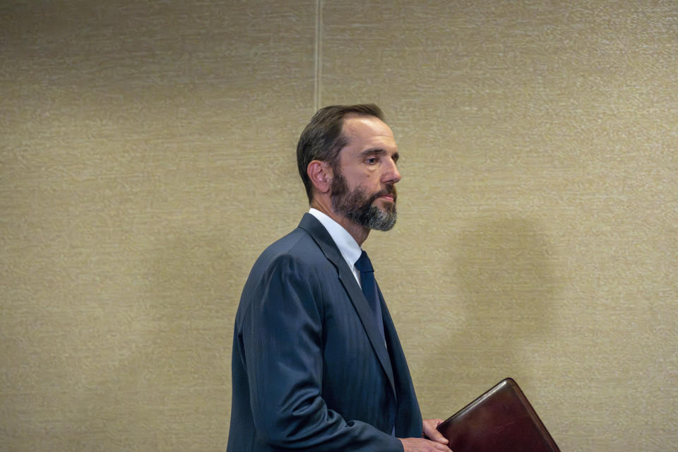 FILE - Special counsel Jack Smith arrives to speak to reporters on June 9, 2023, in Washington. Former President Donald Trump has pleaded not guilty to dozen of felony counts in the case brought by special counsel Jack Smith. (AP Photo/Alex Brandon, File)