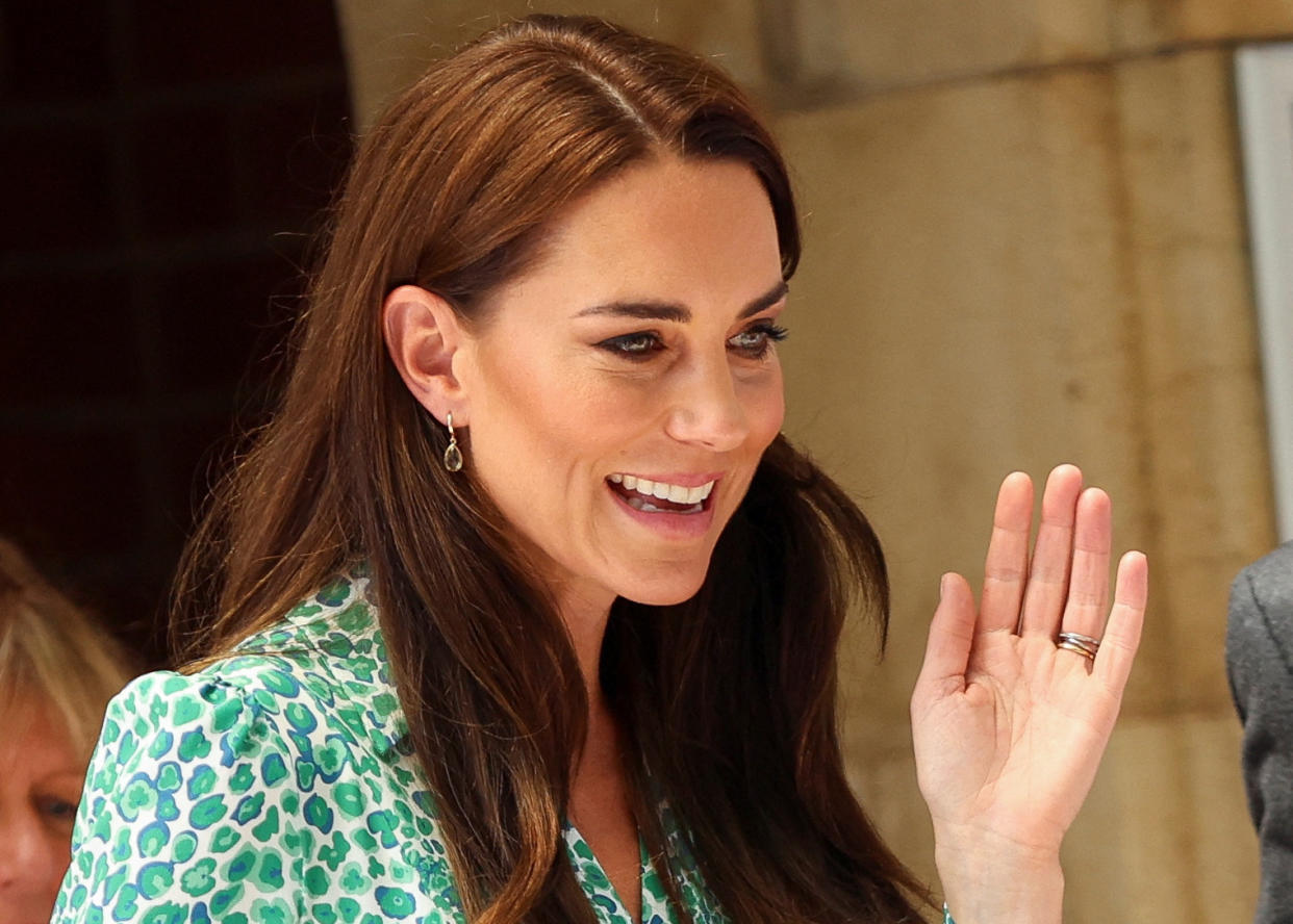 Kate Middleton fashion: Catherine, Princess of Wales reacts as she leaves Riversley Park Children's Centre on June 15, 2023 in Nuneaton, England. (Photo by Phil Noble - WPA Pool/Getty Images)
