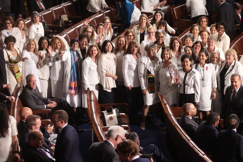 House Democratic women stand before the State of the Union address in Washington