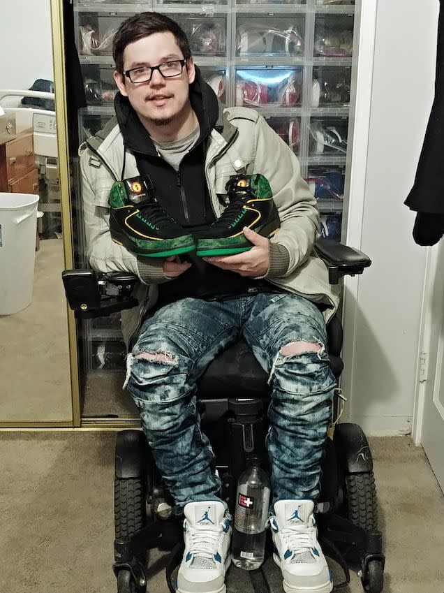 Sheridan Brenton holds the first ever Nike Doernbecher Freestyle shoe —  Sheridan Brenton