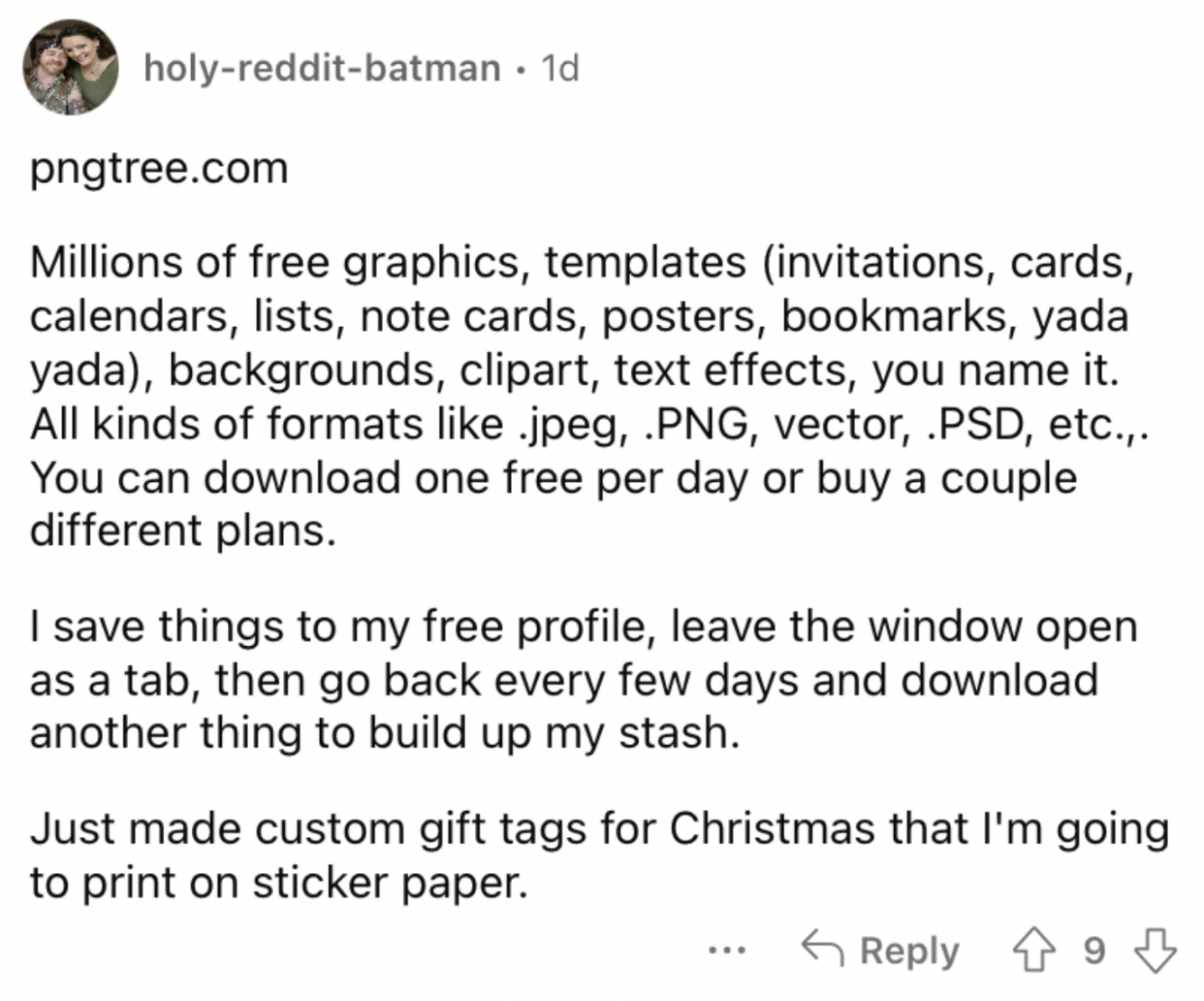 Reddit screenshot about pngtree.com being a great app.