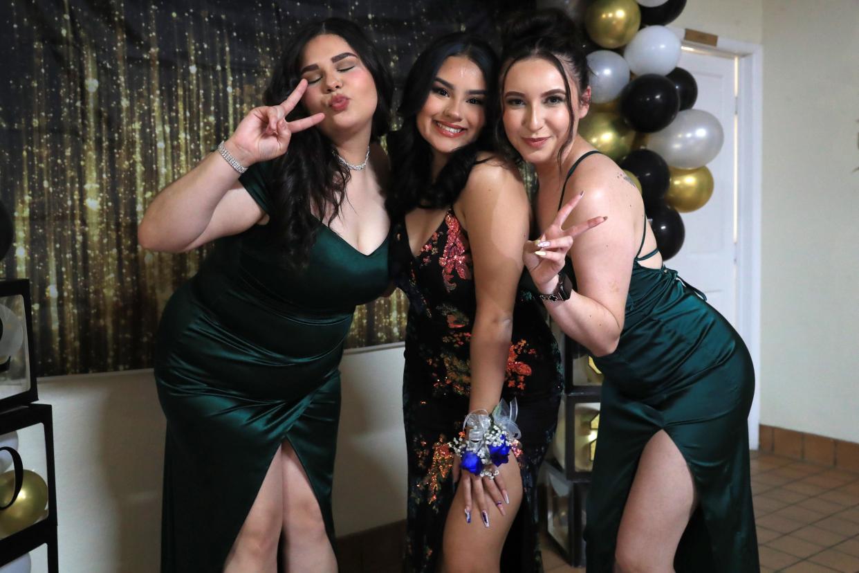 Anabel Delgado, Adrienne Juarez, and Mercedes Delgado attend Austin High School’s prom at El Maida Shriners on May 4.