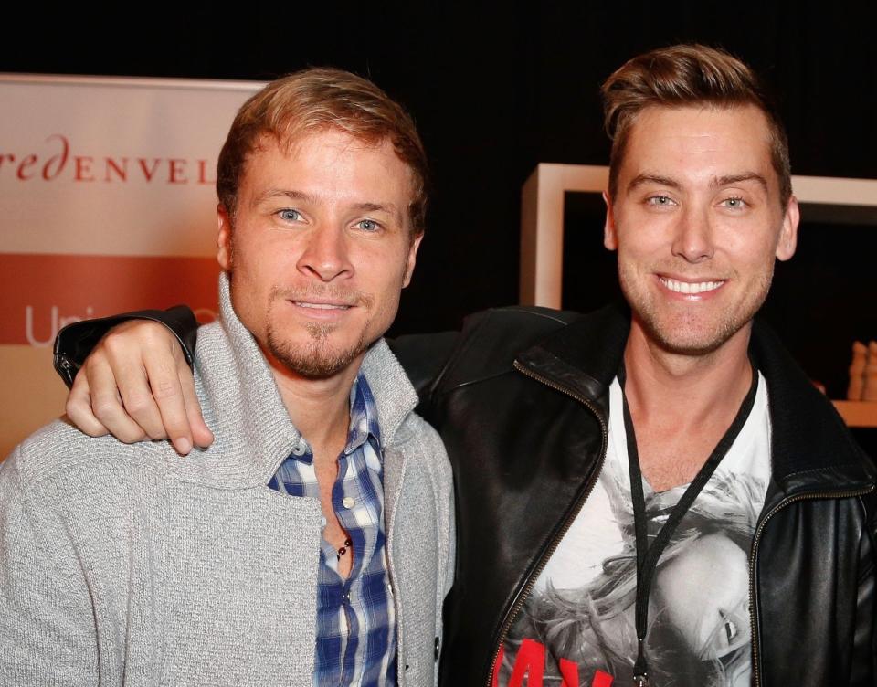 Brian Littrell and Lance Bass at Nokia Theatre L.A. Live on November 17, 2012 in Los Angeles, California.