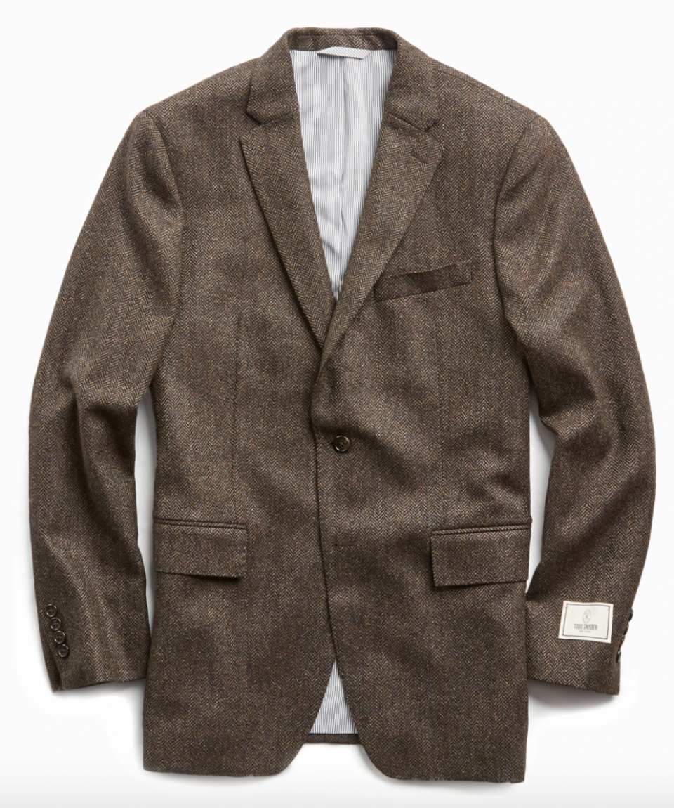 Wool Cashmere Herringbone Sutton Suit Jacket in Olive