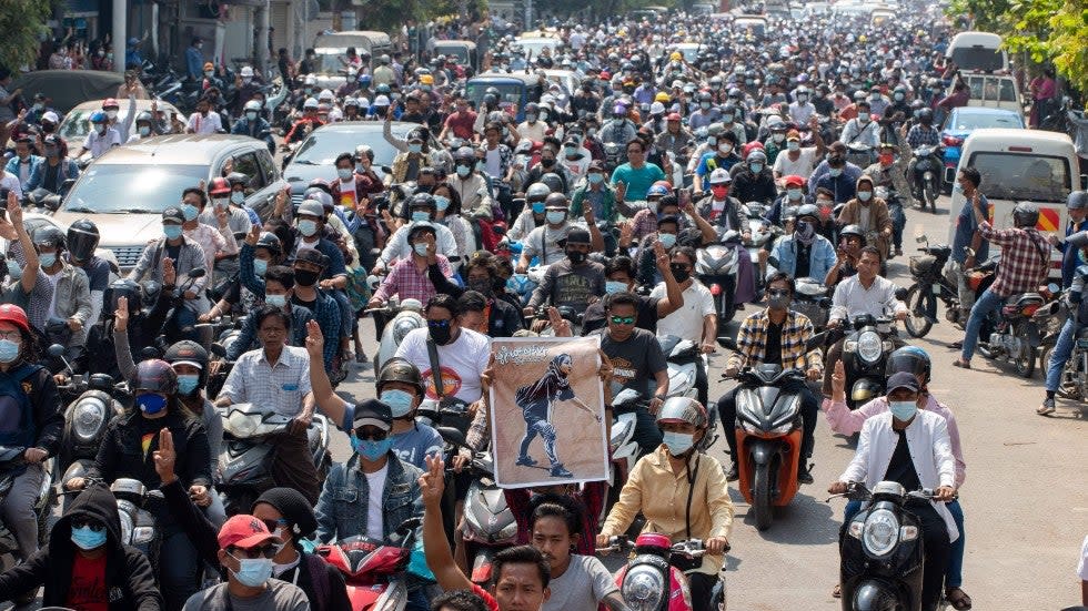 Protesters march in Myanmar