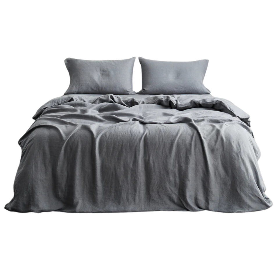 Blue linen bed sheets