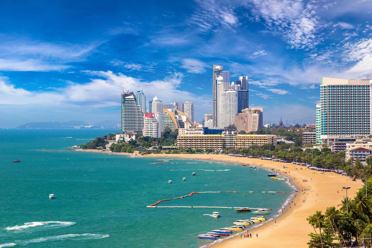 Panoramic aerial view of Pattaya Gulf, Thailand in a summer day