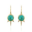 <p><strong>Lindsey Scoggins</strong></p><p>lindseyscoggins.com</p><p><strong>$2250.00</strong></p><p><a href="https://lindseyscoggins.com/turquoise-warrior-earrings/" rel="nofollow noopener" target="_blank" data-ylk="slk:Shop Now;elm:context_link;itc:0;sec:content-canvas" class="link ">Shop Now</a></p><p>Gold spikes and dynamic turquoise give these earrings a sense of energy. </p>