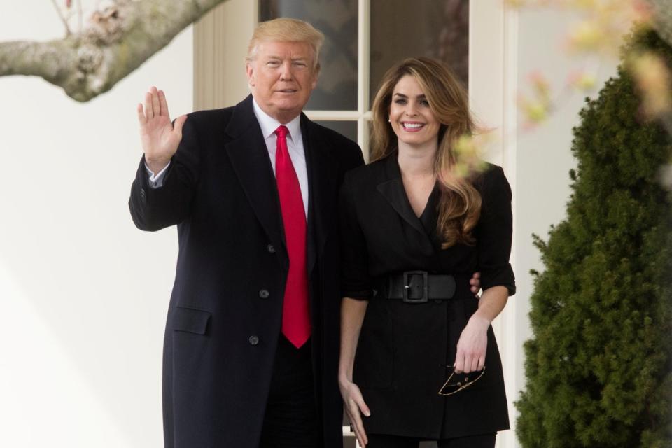 Donald Trump and Hope Hicks at the White House on 2 October 2020 (EPA)