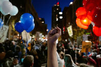 People urging that all votes be counted demonstrate outside the Pennsylvania Convention Center where votes are being counted, Thursday, Nov. 5, 2020, in Philadelphia, following Tuesday's election. (AP Photo/Matt Slocum)