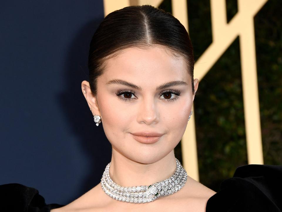 US singer Selena Gomez arrives for the 28th Annual Screen Actors Guild (SAG) Awards at the Barker Hangar in Santa Monica, California, on February 27, 2022.