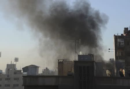 Smoke rises from a site hit by rockets in Damascus February 5, 2015. REUTERS/SANA/Handout via Reuters