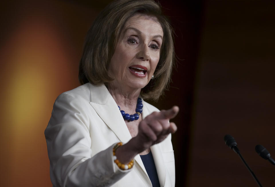 Speaker of the House Nancy Pelosi, D-Calif., responds forcefully to a question from a reporter who asked if she hated President Trump, after announcing earlier that the House is moving forward to draft articles of impeachment against Trump, at the Capitol in Washington, Thursday, Dec. 5, 2019. (AP Photo/J. Scott Applewhite)