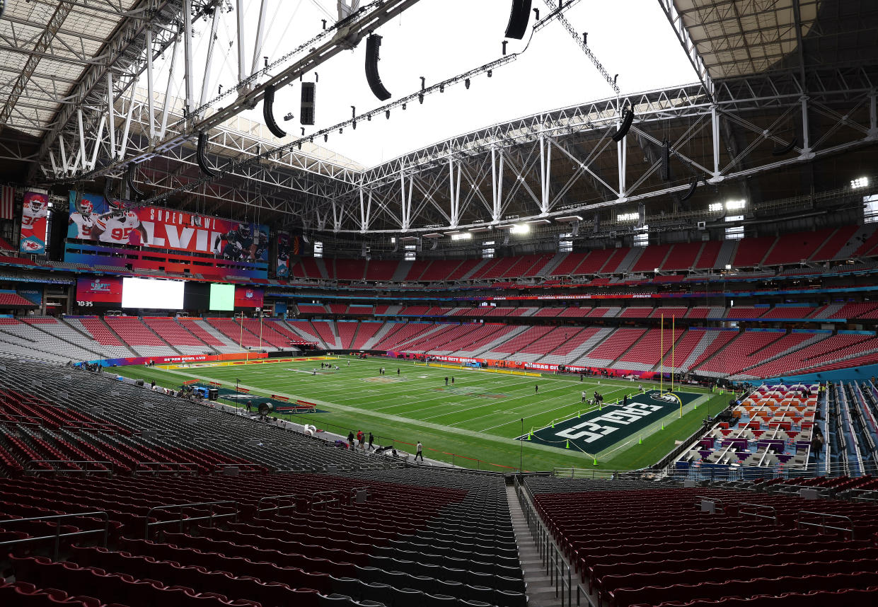 General view of inside State Farm Stadium ahead of Super Bowl LVII