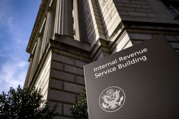 PHOTO: Signage outside the Internal Revenue Service (IRS) headquarters in Washington, D.C., March 19, 2021.  (Bloomberg via Getty Imagest, FILE)