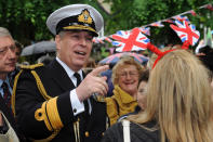 LONDON, ENGLAND - JUNE 03: Prince Andrew, Duke of York attends the 'Big Jubilee Lunch' at All Saints Church in Fulham ahead of the Diamond Jubilee River Pageant on June 3, 2012 in London, England. For only the second time in its history the UK celebrates the Diamond Jubilee of a monarch. Her Majesty Queen Elizabeth II celebrates the 60th anniversary of her ascension to the throne. Thousands of well-wishers from around the world have flocked to London to witness the spectacle of the weekend's celebrations. The Queen along with all members of the royal family will participate in a River Pageant with a flotilla of a 1,000 boats accompanying them down The Thames. (Photo by Matt Grayson - WPA Pool/Getty Images)