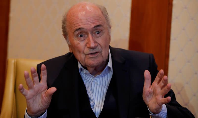 Former FIFA President Blatter gestures during an interview with Reuters in Zurich