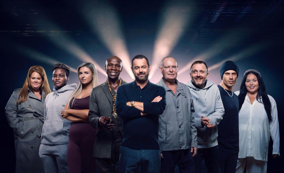 pictured l r donna preston, nicola adams, chloe burrows, chris eubank, danny dyer, paul gascoinge, chria maccausland, max george, scareltt moffatt