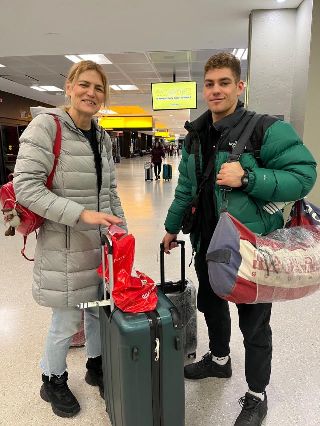 Katya and Dima arrive at Newark Airport (Clare Cannon)
