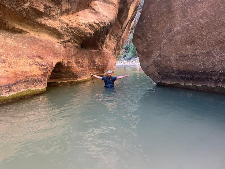 Timothy Moore submerged in the narrows