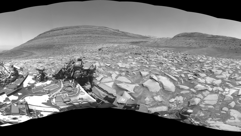 NASA’s Curiosity rover captured this 360-degree panorama of Gediz Vallis channel using one of its black-and-white navigation cameras on February 3. - Image: NASA/JPL-Caltech